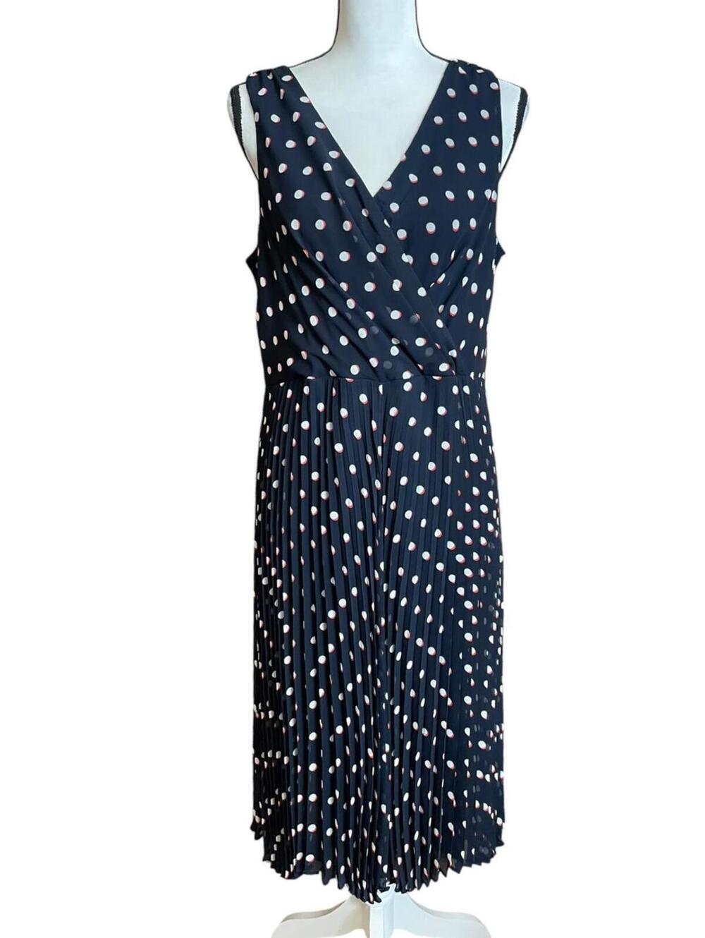 Tommy Hilfiger Women's Polka-Dot Pleated Sleeveless Fit & Flare Dress 14